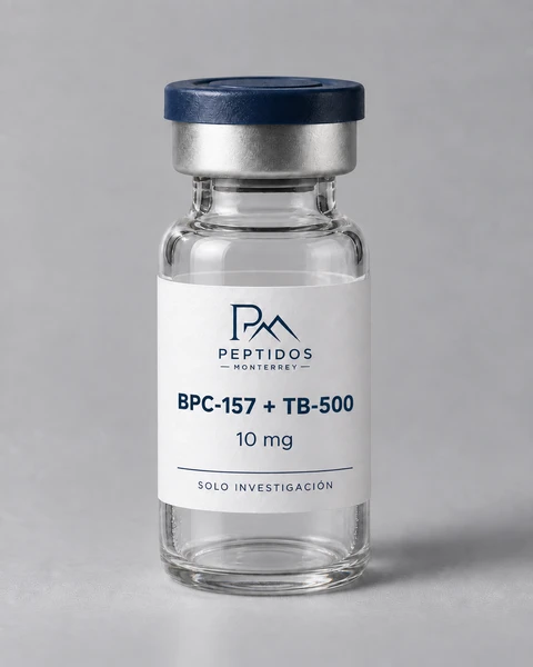 Frasco etiquetado de BPC-157 + TB-500